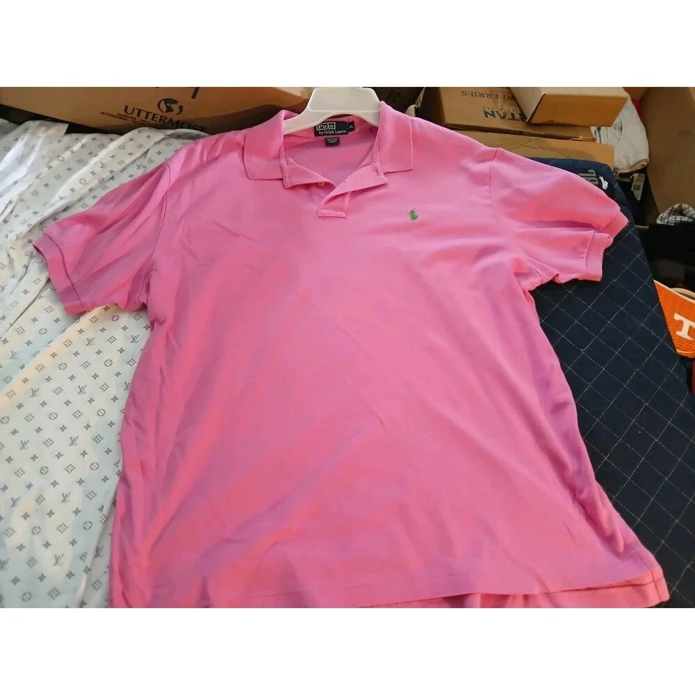 Ralph Lauren Men's Polo Pink Green Horse Size Extra Large 97% Cotton